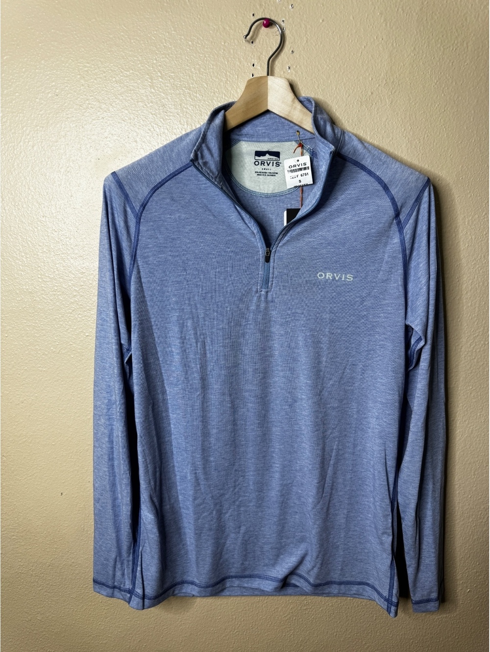 NWT Orvis Men’s Drirelease Blue Heather 1/4 Zip Long Sleeve Pullover Size S